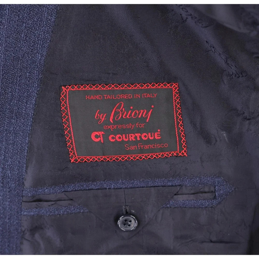 Brioni Blazer Mens 44R Navy Blue Double Breasted Peak Lapel Wool Silk Italy